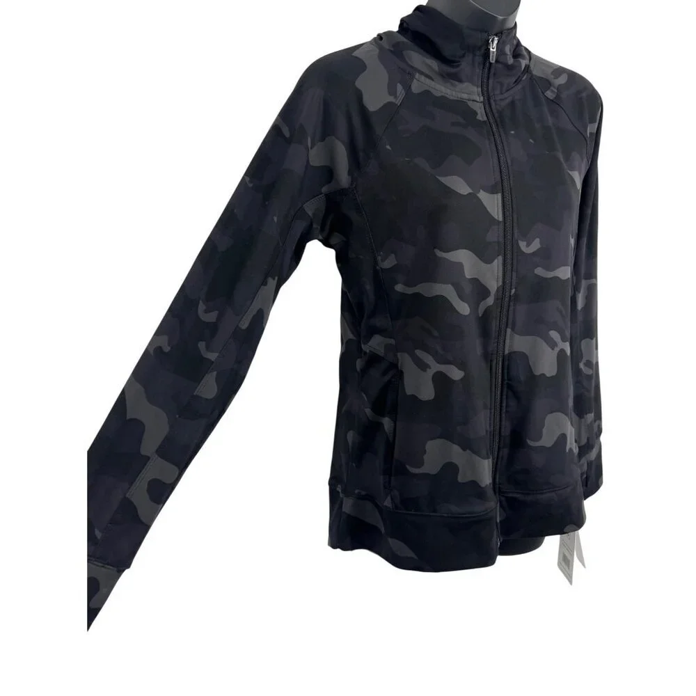 RBX Womens Hooded Black Gray Camo Jacket Zipper Size Small S Athleisure New - Picture 5 of 8